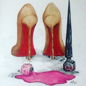 Hand painted Louboutin artwork painting watercolor